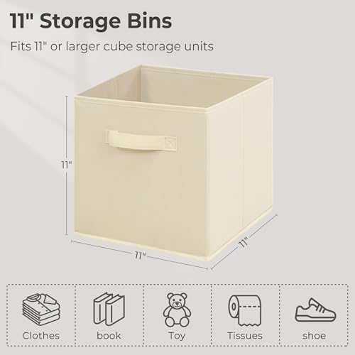 11 Inch Fabric Storage Cubes, Sturdy Foldable Storage Bins, Heavy Duty Cube Organizer for Clothes, Blankets, Shelves, Closets, Bedroom, Living Room, Beige, 4 Pack - Image 2