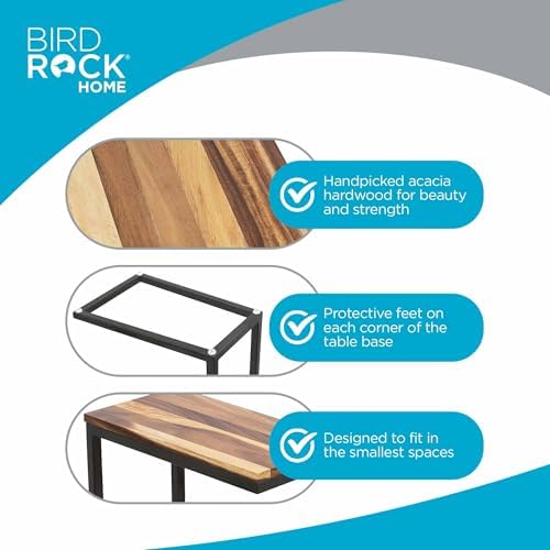 BIRDROCK HOME C Shaped End Table for Couch Set of 2 - Modern Industrial TV Tray with Solid Acacia Wood Top and Metal Frame - Small Side Table for Small Spaces, Living Room, or Bedroom (Natural) - Image 3