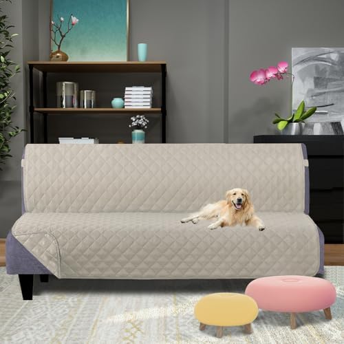 U-NICE HOME Futon Sofa Covers 68''Armless Couch Cover, Beige/Beige - Image 2