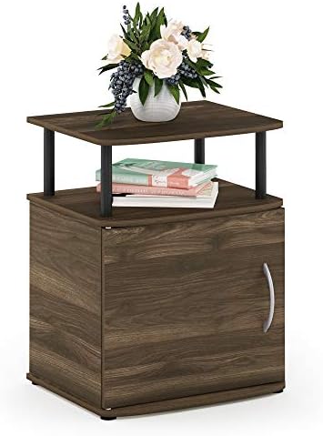 Furinno JAYA End Side Sofa Table/Nightstand with Door, 1-Pack, Columbia Walnut/Black - Image 5