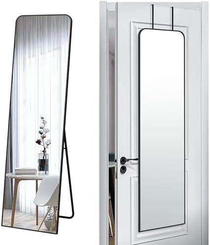 57x16" Full Length Mirror Floor Stand,Over the Door,Wall Mounted Black by SCWF-GZ