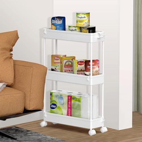 SPACELEAD 2-piece Set Slim Storage Cart 3 Tier,Bathroom Organizer Rolling Utility,Mobile Shelving Unit Slide Out for Office, Kitchen, Laundry Room & Narrow Places - Image 5