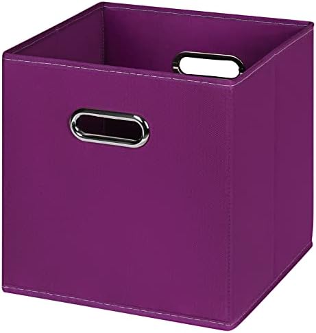 Black Foldable Storage Cubes Bins , Fabric Storage Box Cubes Organizer Baskets with Dual Handles for Home Organizer(Purple) by HEAYEEG