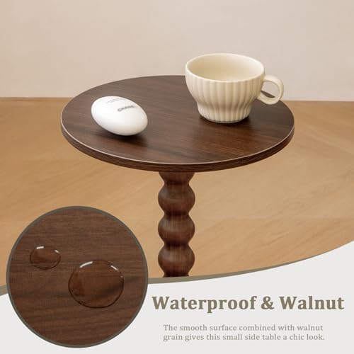 Fultyle Small Round Side Table, Walnut End Table for Small Spaces, Modern Drink Table Accent Table with Solid Wood Leg for Living Room, Bedroom, Corners, and Office (Walnut Brown) - Image 6