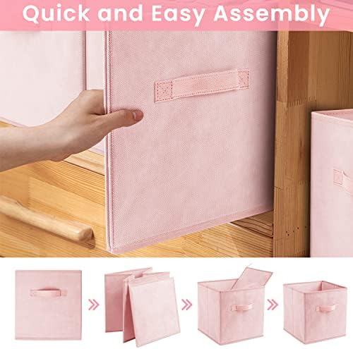 Criusia Storage Cubes - 11 Inch Heavy Duty Fabric Storage Bins for Shelves Closet, Cube Organizer - 8 Pack Collapsible Cube Storage Bins Baskets for Organizing Clothes Blankets Toys (Pink) - Image 6