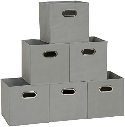 Household Essentials Fabric Storage Bins in Strong Poly‑Woven Fabric, Sturdy Chipboard Sides, Grommet Front Handle, Dove Gray Finish, Set of 6 by HouseholdEssentials