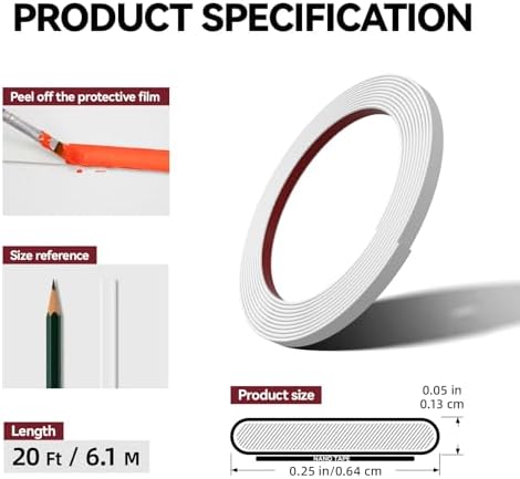 0.25in x 20Ft Peel and Stick Wall Molding Trim, Flexible Trim - Image 2