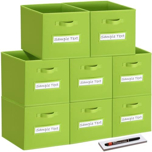 Fabric storage cubes (8 Pack) 13 Inch Cube Storage Bin, cube organizer bins with 8 Labels Window Cards & a Pen, Foldable cube organizer bins and Storage Box, lime green by Artsdi