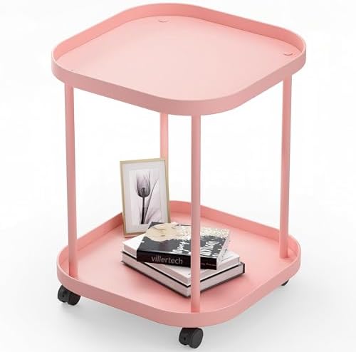 Side Table with Wheels, 2-Tier End Table Small Night Stand by villertech
