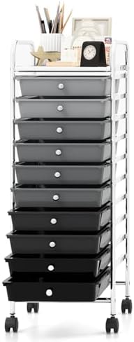MEDIMALL 10 Drawers Rolling Storage Cart, Multipurpose Craft Storage Cart with Wheels, Mobile Tools Scrapbook Paper Organizer Cart for Office School Home Use by MEDIMALL