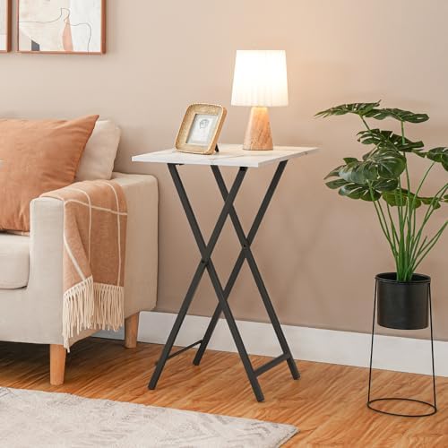 HOOBRO Folding TV Tray, Stable Snack Table for Small Space, Portable Sofa Side Table, Easy Assembly and Storage, Ideal for Snacks and Meals in Living Room, Marble and Black BW15BZ01 - Image 4