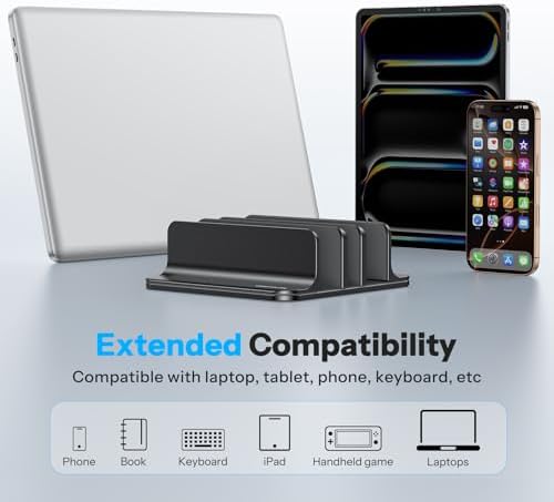 OMOTON 3-Slot Multiple Vertical Laptop Stand, Fits All MacBook, Black - Image 6
