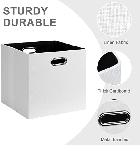 Posprica 11x11 Storage Cubes, Collapsible Storage Bins with Dual Handles, Fabric Foldable Storage Boxes Basket for Closet Shelf Cabinet Bookcase Organization, Set of 4, White - Image 4
