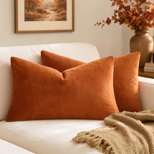 MIULEE 12x20 Inch Lumbar Velvet Fall Throw Pillow Covers Orange by MIULEE