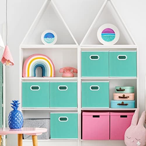 Simple Houseware 11-Inch Foldable Cube Storage Bins with Handles, Turquoise - Image 2