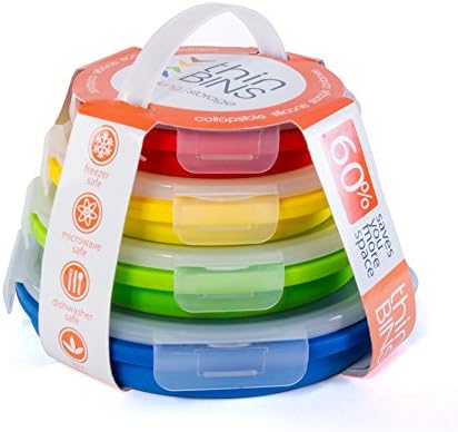 Thin Bins Collapsible Containers Set of 4 Round Silicone Food Storage Containers BPA Free, Microwave, Dishwasher and Freezer Safe - No more cluttered container cabinet! SC-149A - Image 2