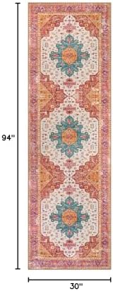 Moynesa Ultra-Thin Washable Runner Rug - 2'6"x8' Pink Runners for Hallways, Boho Non-Slip Bedroom Rug Runner, Vintage Oriental Medallion Kitchen Carpet Runner for Home Entrance Decor - Image 2