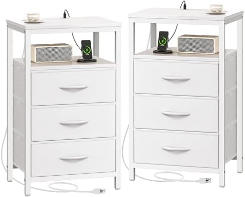 Huuger Nightstands Set of 2, Nightstand with Charging Station,Bedside Table by Huuger