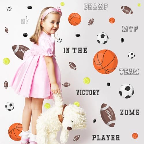 Sports Wall Decals, Basketball and Football Wall Stickers, Peel and Stick Removable DIY Inspirational Wall Decor for Boys Bedroom Classroom Kid's Nursery Room Playground - Image 4