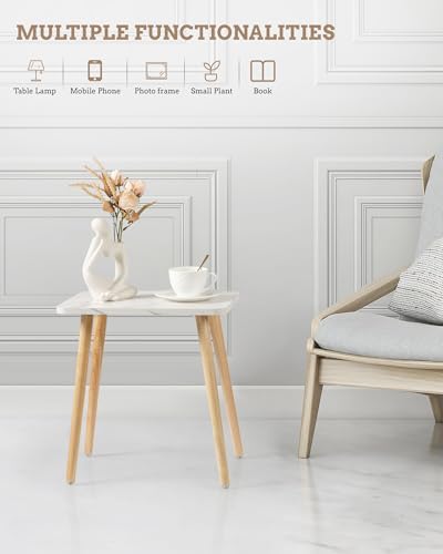 FORAOFUR Small Side Table, Set of 2 Modern Mini Coffee Table with Natural Wood Legs, Quick Assembly End Furniture for Bedroom Living Sofa, Minimalist Design for Nursery and Compact Homes, Marble - Image 4