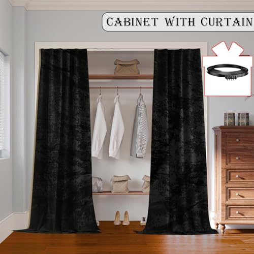 Room Divider Curtains with Ceiling Track, 100% Blackout Heavy Ceiling Curtains Noise Reduction Privacy Curtain Track System Kits, 15 ft Wide x 7 ft Tall, Black, 1 Panel - Image 3