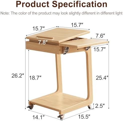 Solid Wood C Shaped End Table for Couch, Oak Couch Desk - Image 2