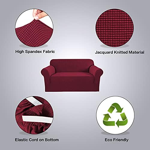 H.VERSAILTEX Stretch Couch Cover Loveseat Covers for 2 Cushion Couch Loveseat Slipcover|Sofa Cover for Love seat 1 Piece, Textured Checked Jacquard Fabric(58'-70' Wide, Burgundy Red) - Image 4