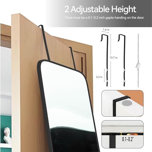 57x16" Full Length Mirror Floor Stand,Over the Door,Wall Mounted Black - Image 6