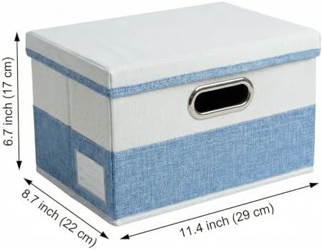 PRANDOM Storage Bins with Lids [3-Pack] Linen Fabric Foldable Storage Boxes Organizer Containers Baskets Cube with Cover for Bedroom Closet Office Blue&White（11.4X8.6X6.7 - Image 3