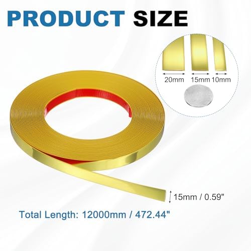 uxcell Gold Peel and Stick Molding Trim, 0.6 Inch x 39.4 ft Self-Adhesive Mirror Tape, Flexible PVC Border Strip for Wall Decoration Tile Edge Ceiling Floor Frame Furniture Decoration - Image 2