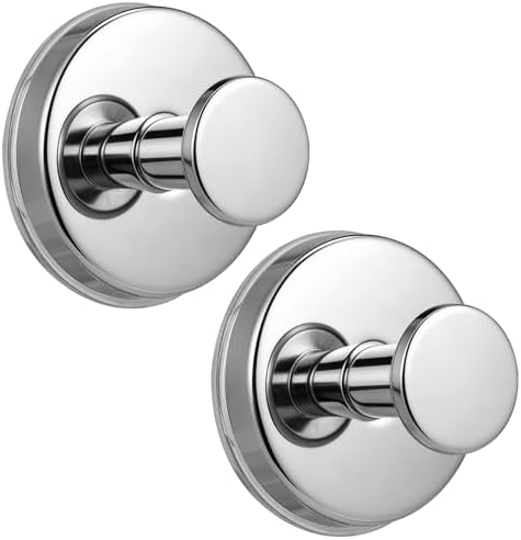Large Suction Cup Hooks, Heavy Duty 15lb Holds Towel & Robe, No-Drill Shower Bathroom Hooks for Tile Wall Glass Mirror, Mounts on Smooth Non-Porous Surfaces (2 Pack, Chrome Polished) by Fenas
