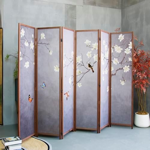 Furnnylane 6 Panel Room Divider for Room Separation, 5.6 ft Tall Double Sided Blackout Folding Privacy Screen for Home Office - Freestanding Partition with Magnolia and Plums Scenery (67" H x 94.5" W) - Image 5