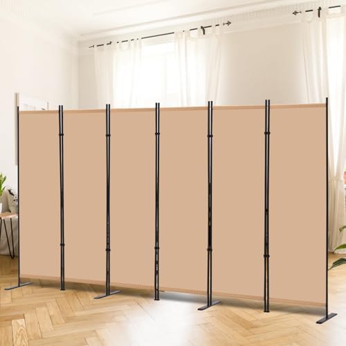 RANTILA 6 Panel Room Divider, 6 FT Folding Privacy Screen with Wide Feet, Freestanding Partition for Room Separation, Portable Room Divider Panel, 133" W x 71" H, Beige - Image 4