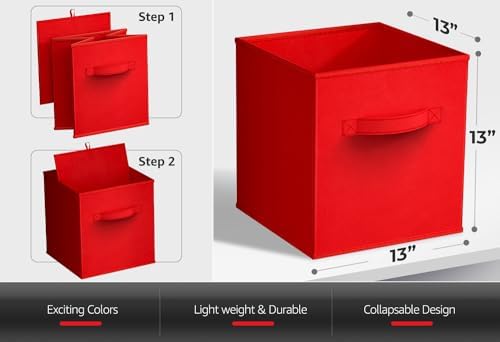 Sorbus Fabric Storage Cubes, 6-Pack Foldable Bins (13 Inch, Red) - Image 2