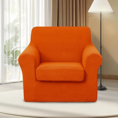 U-NICE HOME 2 Pieces Chair Covers Stretch Chair Slipcover, Orange - Image 2