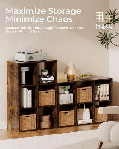 GTPLAYER 6-Cube Storage Organizer, Fits 11" Bins, Vertical or Horizontal Use, Opening Bookshelf, Partial Back Panels, Design Bookcase, for Closet, Bedroom, Amber Brown - Image 4