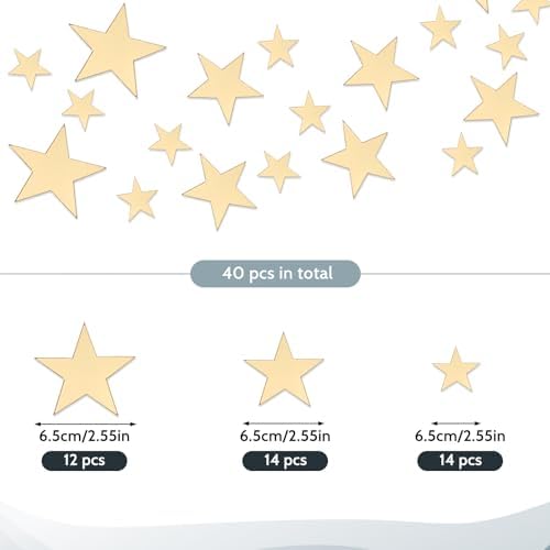 Dimeho 40 Pcs Gold Stars Mirror Wall Stickers, Removable Star Wall Decals 3D Acrylic Mirror Walls Decorations Star Stickers Adhesive Art Decal for Bedroom Living Room Home Walls DIY Decor (Gold Stars) - Image 2