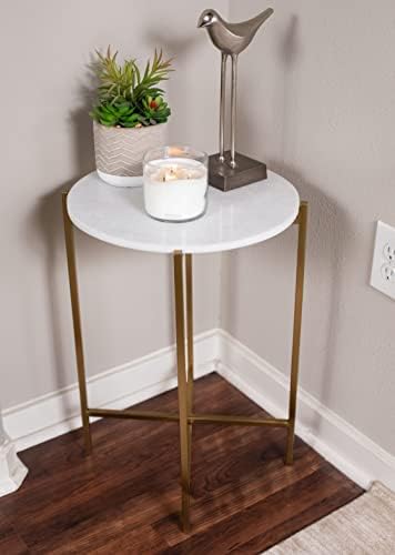 BIRDROCK HOME Folding Side Table with Removable Marble Top - 16” Small Round End Table for Living Room, Bedroom, Small Spaces - Portable Serving Tray for Decor, Drinks, Food (White and Gold) - Image 2