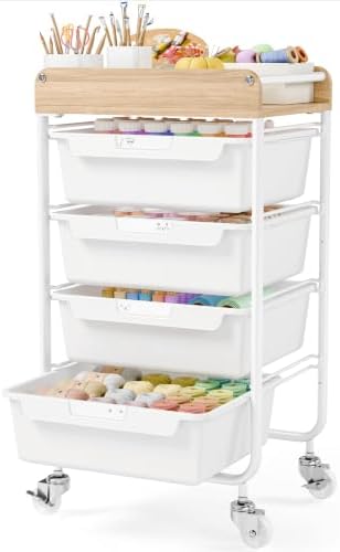 SYKIARIOL Rolling Craft Storage Cart with 4 Drawers,Kids Art Cart,White by SYKIARIOL