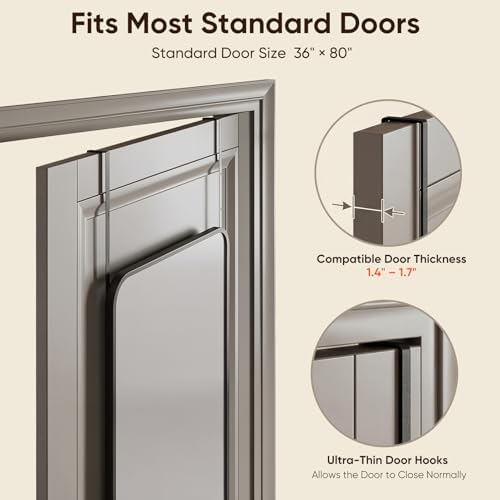 Antok 48"x14" Over the Door Mirror, Full Length Mirror with Stand, Black - Image 3