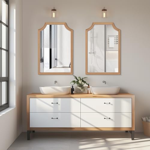 WallBeyond Scalloped Wood Mirror for Small Bathroom Vanity 20x30 Inch Rectangle Wall Mirror Decor for Hallway Bedroom Living Room Home (Honey-Colored) - Image 2