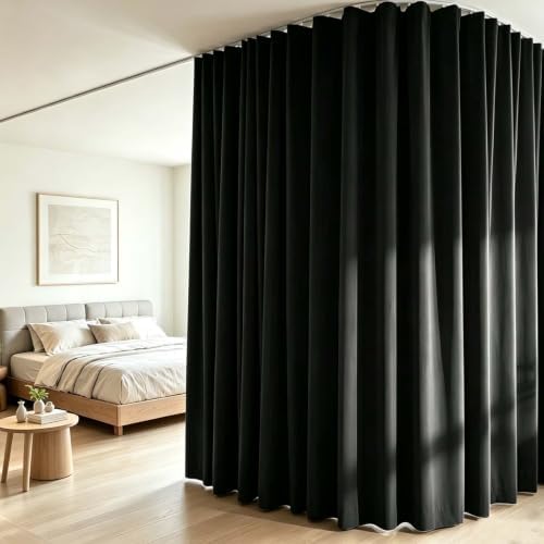 Room Divider Curtains Set, Extra Wide Blackout Curtains with Ceiling Track by HOMSCREENER