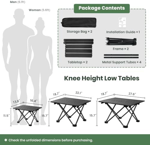 2 Pack Camping Table Foldable, Portable Folding Beach Table, Black-S - Image 2