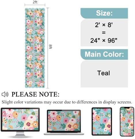 DUKINO 2x8 Washable Runner Rug, Floral Non Slip Kitchen Runner Rug, Teal - Image 2