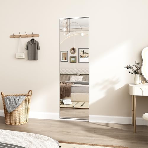 JUBEST Bi Fold Mirror Closet Door with White Steel Frame, Bifolding Mirrored Doors for 24in. x 81in. Door Opening, Hardwares Include, Easy to Install by JUBEST