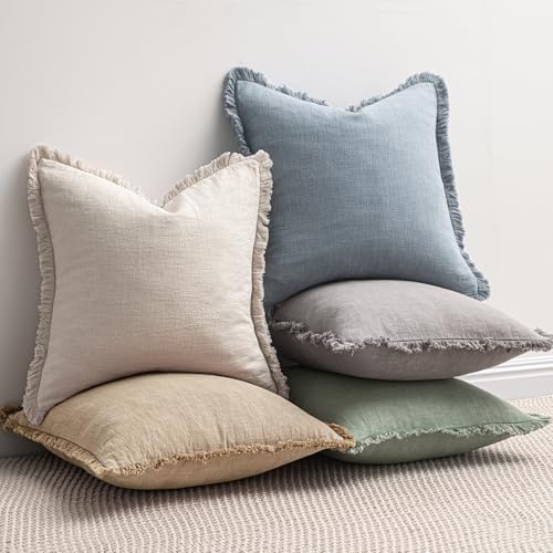MIULEE Linen Fringe Decorative Euro Throw Pillow Covers Light Blue 26x26 - Image 5