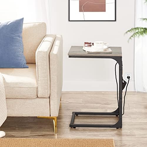 TUTOTAK C Shaped End Table with Charging Station, Side Table for Sofa - Image 4