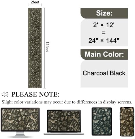 DUKINO 2x12 Washable Runner Rug Non Slip Animal Kitchen Rug Charcoal Black - Image 2