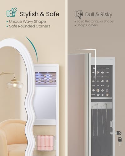 SONGMICS Wide Jewelry Organizer, Wall/Door Mounted, LED Cabinet, Lockable - Image 3
