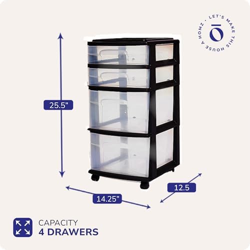HOMZ Drawer Tower, 4-Tier Storage Cart with Removable Wheels, Black Frame - Image 3